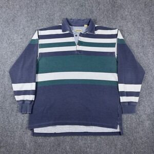Vintage St Johns Bay Rugby Shirt Mens Large Blue Green Striped Ribbed LS